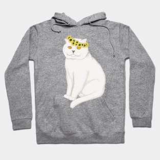 White cat and sunflowers. Hoodie